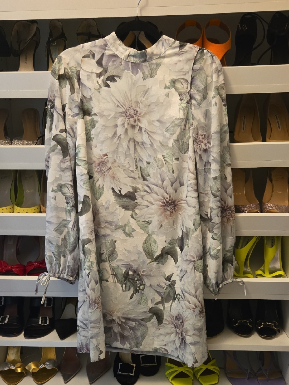 Ted Baker Floral Shift Dress in White and Sage Green